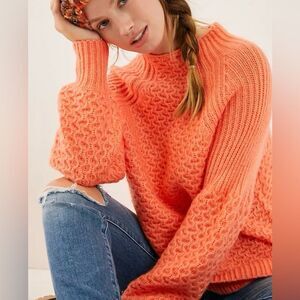 Anthropologie Bia Mock Neck Pullover Sweater Sz S Coral Alpaca Anthro